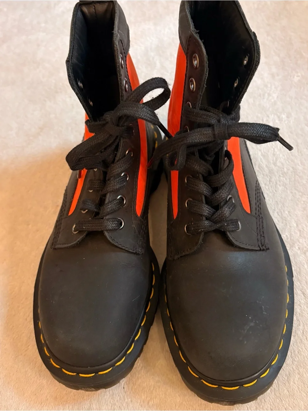 Dr. Martens 1460 Panel Made in England Black Orange Leather Lace-Up Combat Boot
